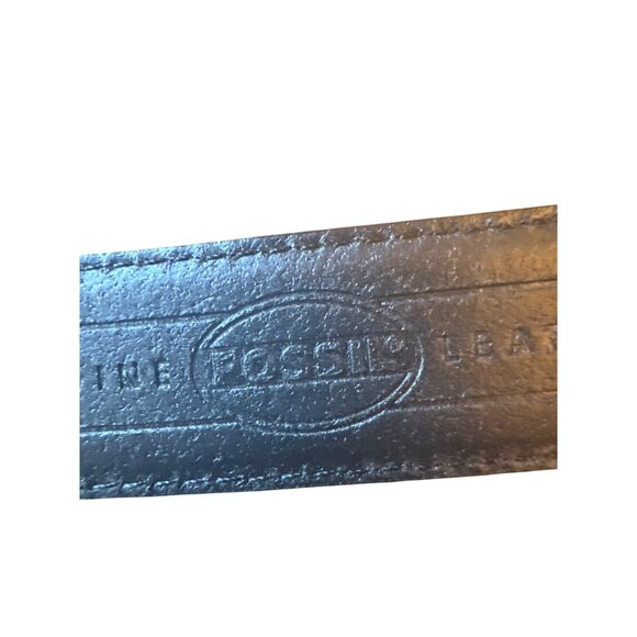 Fossil Black Leather Western Belt With Decorative Silver Accents & Buckle - Picture 6 of 6